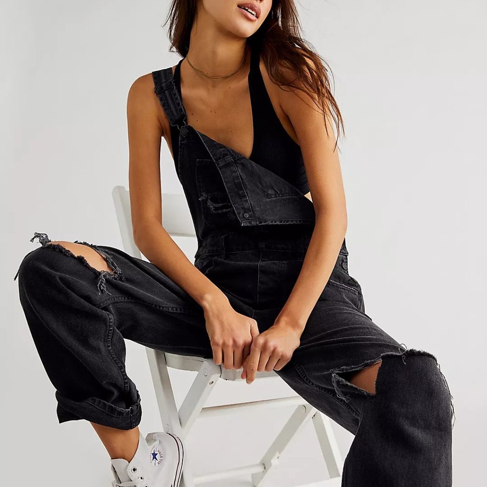 NEW Free People Black Ziggy Denim Overalls